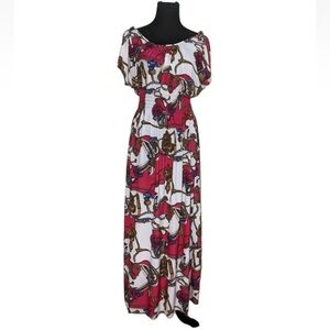 Grecian Style smocked Maxi Dress Print Vacation XXL